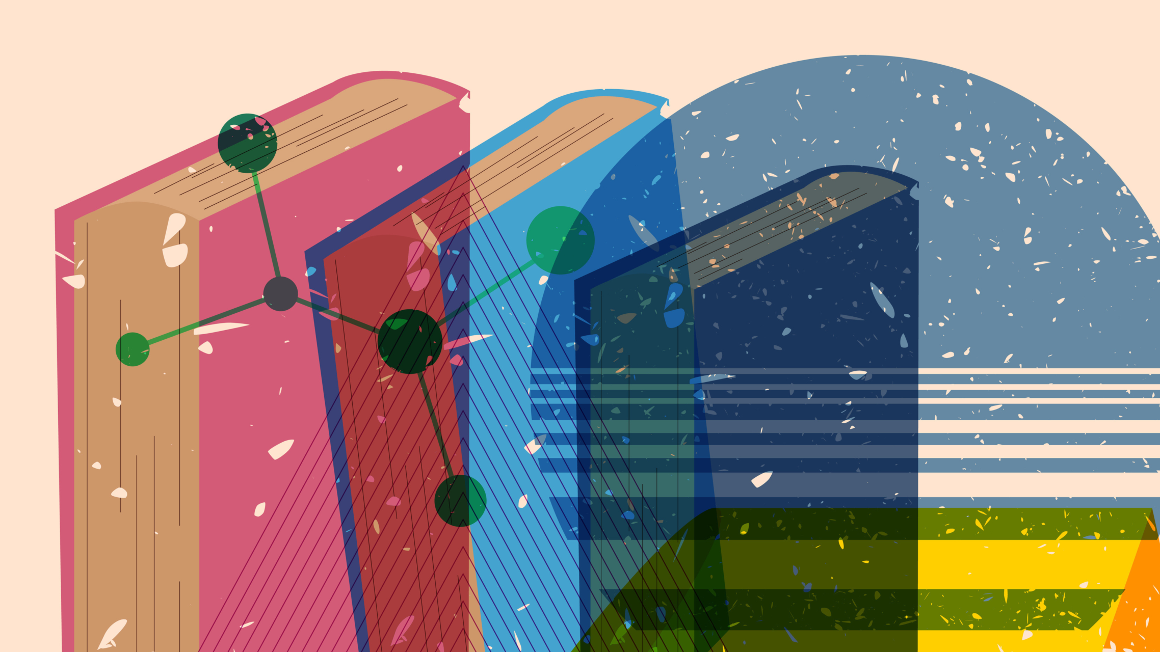 an illustration of books on a shelf.